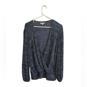 Max Studio Blue and Black Marled Faux Wrap Sweater Size XL